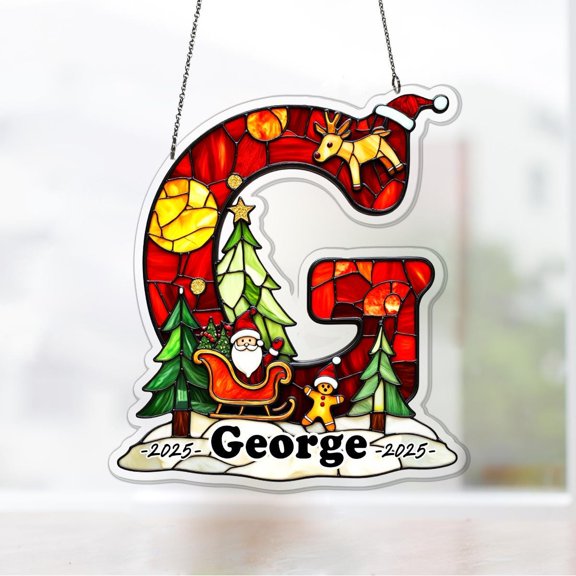 Custom Letter Monogram Initial G Acrylic Suncatcher Window Decor Christmas Holiday Teacher Gift Ornament