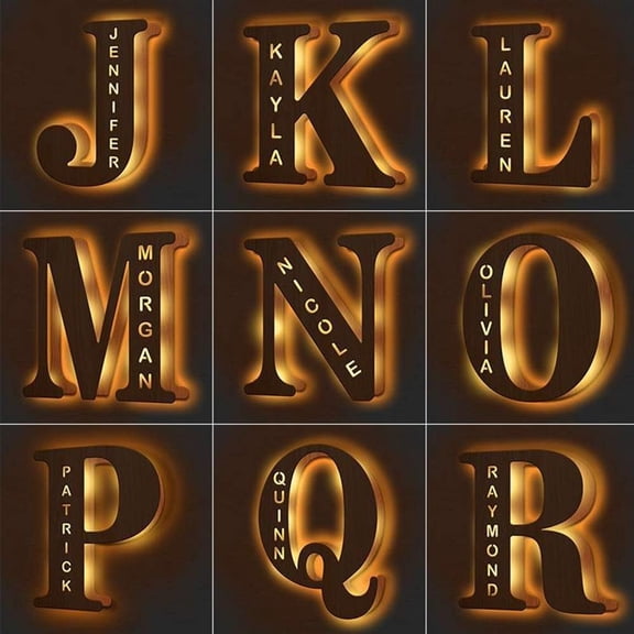 Custom Letter Wooden LED Night Light, USB Personalized Name Decor Lamp, Warm Light Romantic Home Ornament Ideal Festival Gift