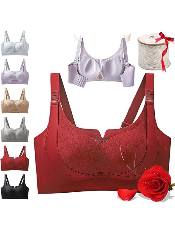 Custom-Lift Bust Shaping Bra, Full Coverage Wireless Comfy Push up Bras, Powerful Lifting & Shaping Bra for Women Daily(Red,Large)