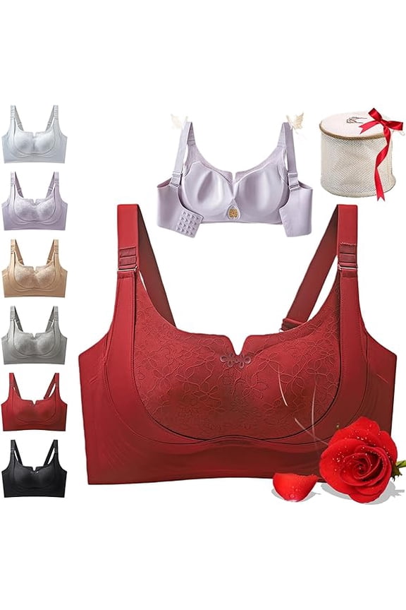 Custom-Lift Bust Shaping Bra, Full Coverage Wireless Comfy Push up Bras, Powerful Lifting & Shaping Bra for Women Daily(Red,Large)