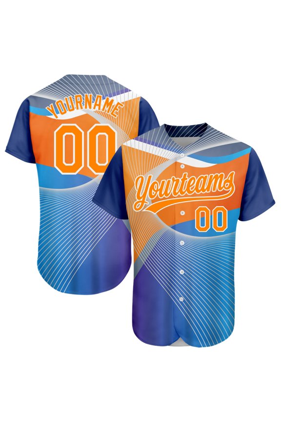 Custom Light Blue Bay Orange-White 3D Pattern Design Abstract Sport Authentic Baseball Jer