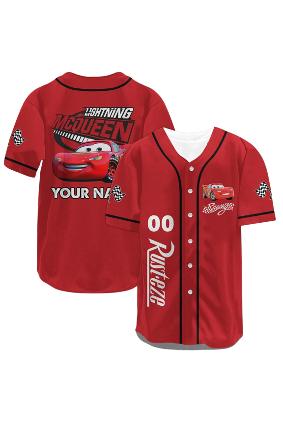 Custom Lightning Mcqueen Baseball Jersey, Disney Cars Baseball Shirt, Racing Car Jersey Team Shirt, Pixar Cars Movie Jersey Men Kids