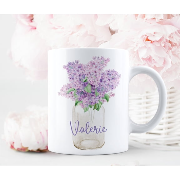 Custom Lilac Flower Mug, Spring Flowers Mug, Purple Lilac Flowers, Personalized Name Mug, Gift for Her, Gift for Mom, Gardener