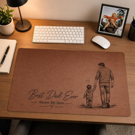 Custom Line Art Leather Desk Pad for Dad, Personalized Family Office Gift
