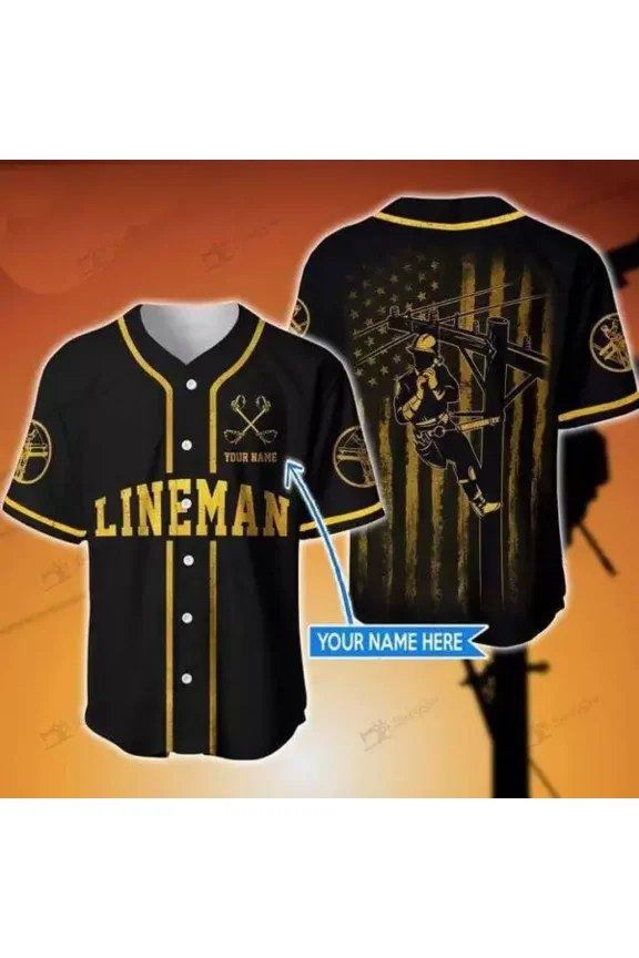 Custom Lineman Black Yellow Flag Baseball Tee Jersey Shirt Printed 3D - Hot Sale 2026