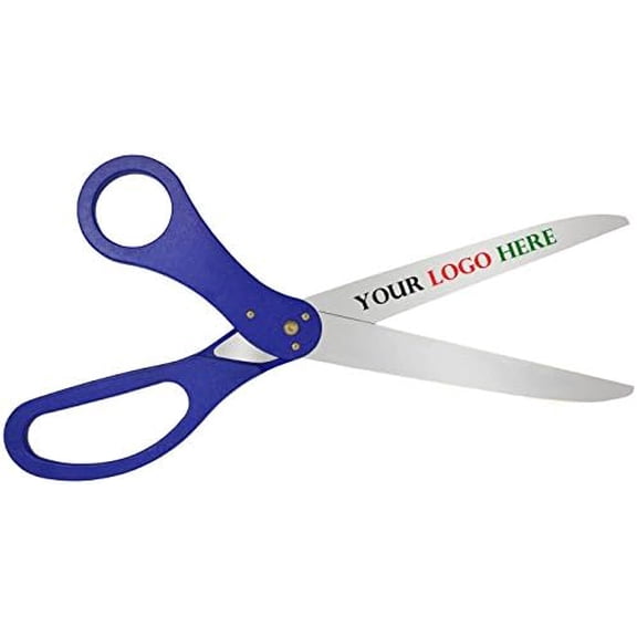 Custom Logo Ribbon Cutting Scissors - 30 Inch Long, Blue Handles, Silver Blades$$Art & Craft