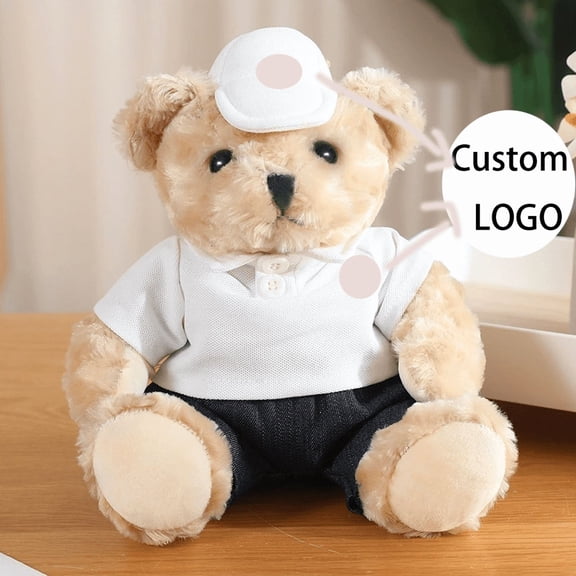 Custom Logo Teddy Bear Plush Doll with Outfit, 25cm Car Decor Stuffed Toy