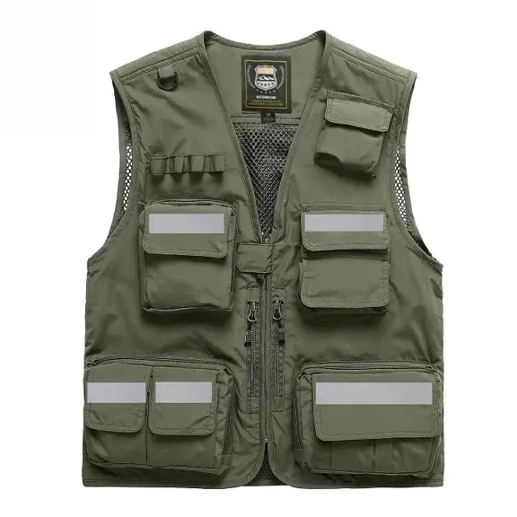 Custom Logo Work Vest For Men, Reflective Multipocket Utility Vest, Construction Safety Style Waistcoat, Custom Business Name Or Team Logo