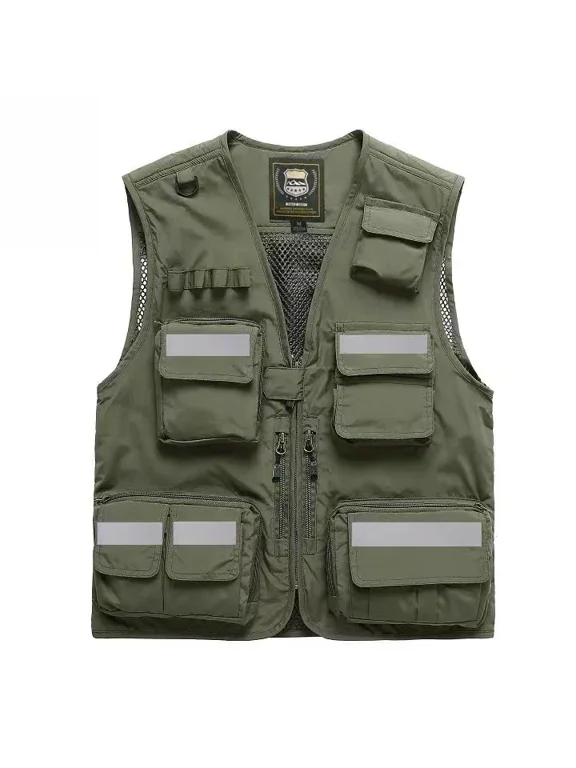 Custom Logo Work Vest For Men, Reflective Multipocket Utility Vest, Construction Safety Style Waistcoat, Custom Business Name Or Team Logo