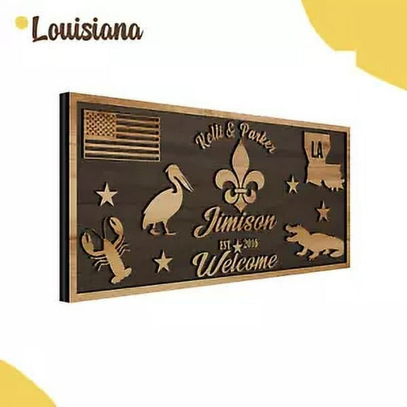 Custom Louisiana State Wall Art, Personalized Family Name Sign Decoration