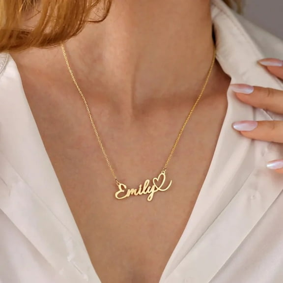 Custom Love Heart Name Necklace Personalized Letter Gold Pendant 14K Yellow Gold Jewelry Fashion Trend Birthday Gift For Her
