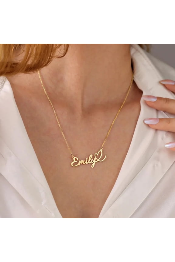Custom Love Heart Name Necklace Personalized Letter Gold Pendant 14K Yellow Gold Jewelry Fashion Trend Birthday Gift For Her
