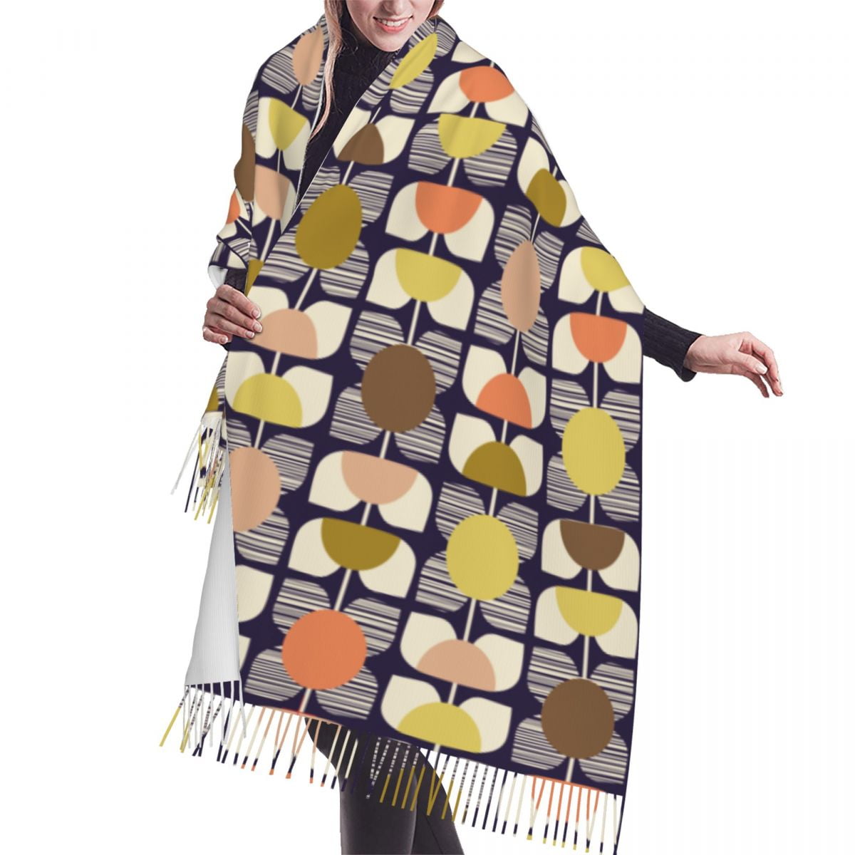 Custom Love Hearts Multi Orla Kiely Print Scarf Wrap Women Long Winter