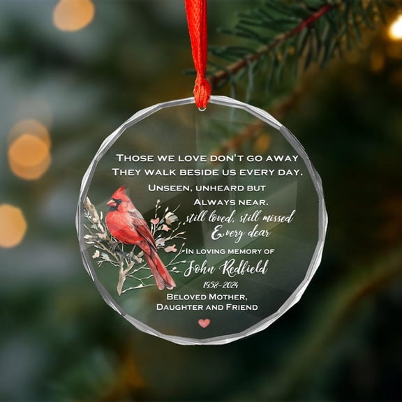 Custom Loved One Memorial Glass Ornament with Custom Picture & Remembrance Design, Remembrance Keepsake, Sympathy Gift & Christmas Tree Decor for Family & Friends, Parents or Meaningful Memory Displa