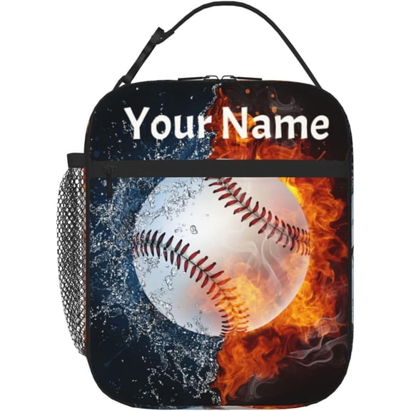 Custom Lunch Bag With Name Baseball Sport Personalized Insulated Box Customized Food Tote Container Side Pocket for Work Picnic Hiking Daytrip Women Men Over 3 Years Old