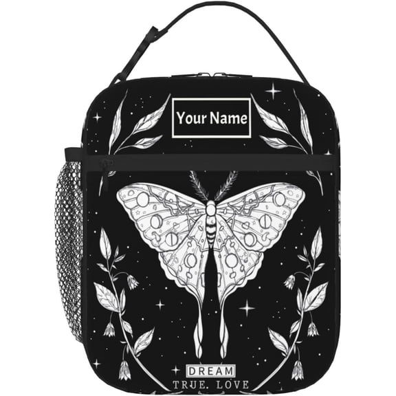 Custom Lunch Bag With Name Butterfly Tarot Personalized Insulated Box Customized Food Tote Container Side Pocket for Work Picnic Hiking Daytrip Women Men Over 3 Years Old