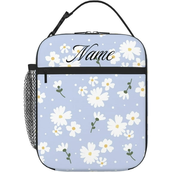 Custom Lunch Bag With Name Daisy Floral Personalized Insulated Box Customized Food Tote Container Side Pocket for Work Picnic Hiking Daytrip Women Men Over 3 Years Old