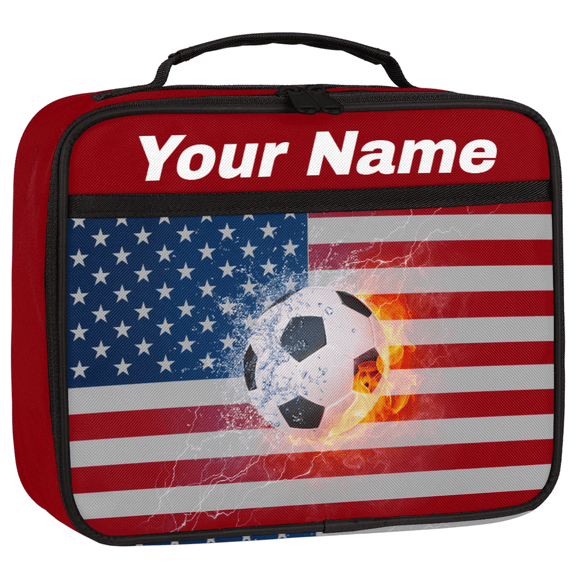 Custom Lunch Box with Name, Personalized Football Design Insulated Lunch Bag, Reusable Meal Container Gift for Men Women Beach Picnic Travel