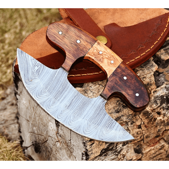 Custom Made Alaskan Chef Ulu Knife Pizza Cutter -Hand Forged Damascus Steel 1814