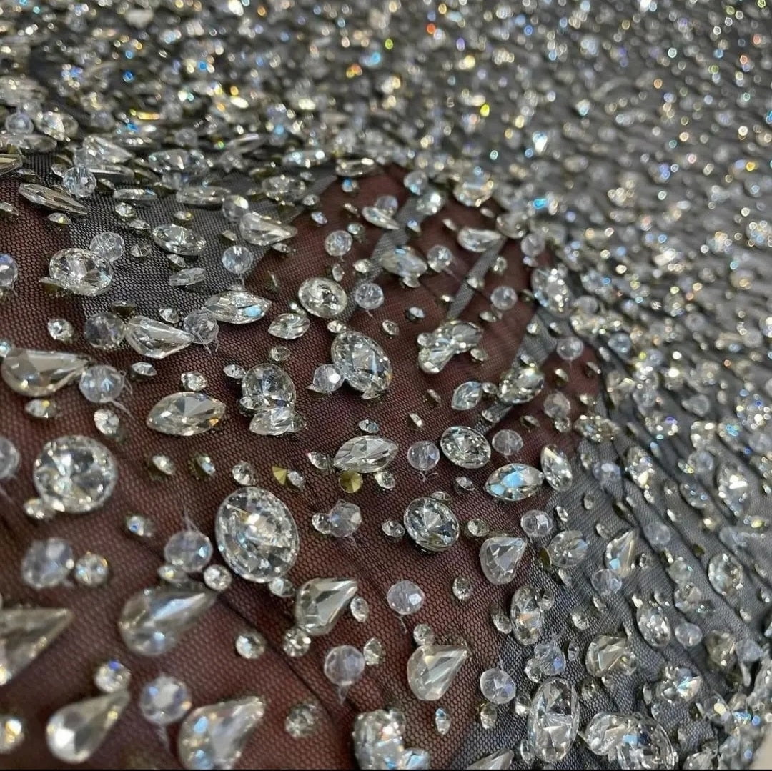 Exquisite Beaded Fabric Material for Elegant Bridal Gowns & Special Occasions