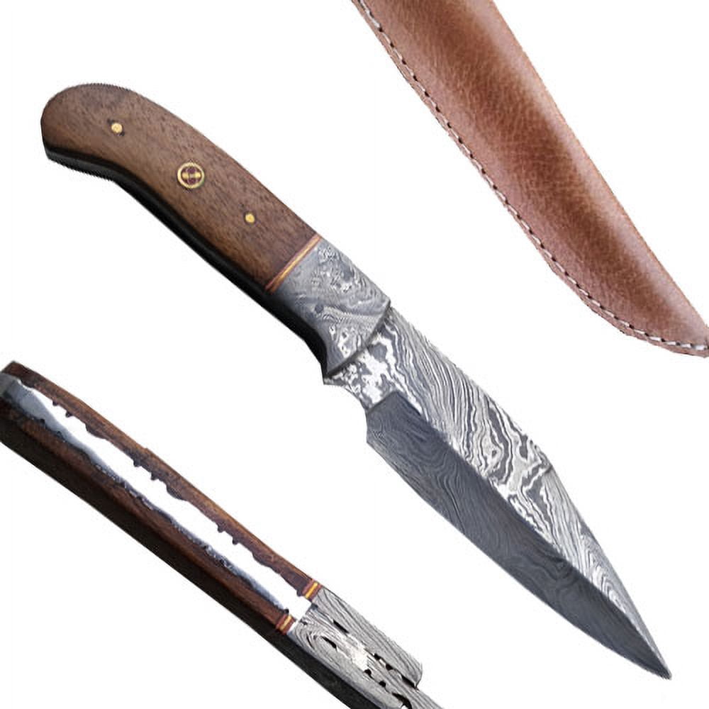 Custom Made Damascus Hunting Knife w/ Walnut-Wood Handle