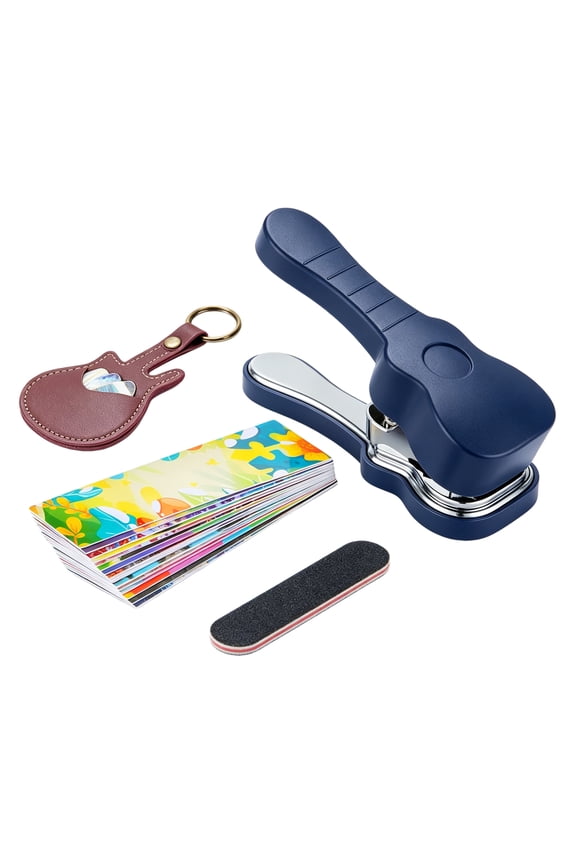 Custom Made Guitar Pick Tool Kit, DIY Punch Maker with Leather Pick Keychain & Trimming File, Recyclable Craft Set for Guitar Players