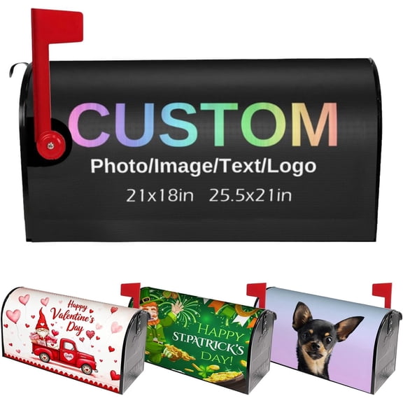 Custom Mailbox Covers Magnetic Add Photo Logo Family Name House Address Text Customized Mailbox Post Cover Double-Sided Printing Waterproof for Festival Holiday Outdoor Decor Garden Yard