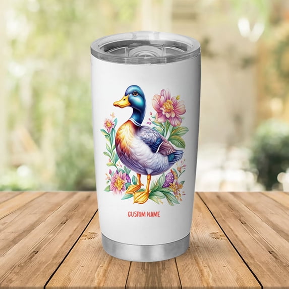 Custom Mallard Duck Tumbler 20oz With Handle And Straw - Stainless Coffee Cup Gift For Birdwatchers Women Girls Nature Fans Q0EPsC