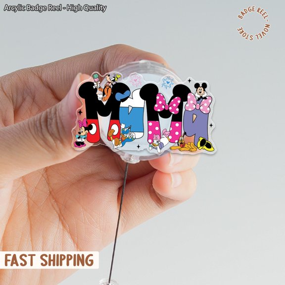 Custom Mama Mouse Badge Reel, Cute Mom Character Badge Holder, Personalized Mama ID Reel, Family Matching Gift, Mother's Day Badge
