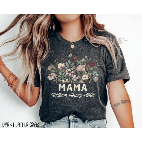 Custom Mama T-Shirt with Kids' Names, Personalized Mom Shirt, Mother’s Day Gift, Plus Size Mama Tee