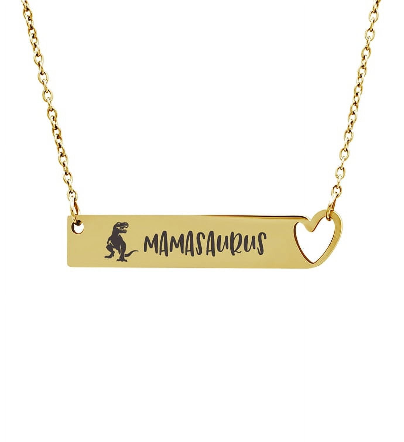 Custom Mamasaurus Bar Necklace, Mamasaurus Mother's Day Jewelry, Jewelry Gift for Mom, Personalized Mother's Day Necklace, Gold Mother's Day Necklace, Gift for Mom Present [Gold]