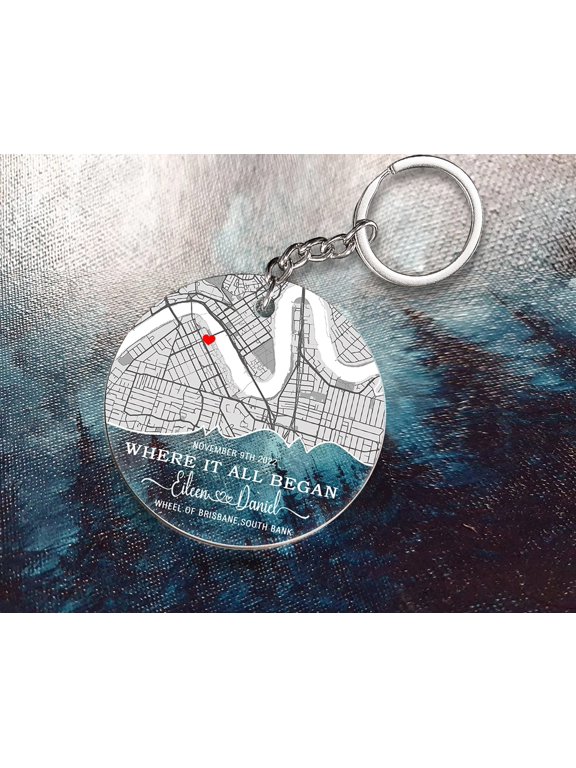 Custom Map Acrylic Keychain with Custom Date and Location Design, Double-Sided Keyring, Meaningful Couple Keepsake and Anniversary Gift for Partners, Travel Memories, Bags, Keys or Everyday Carry