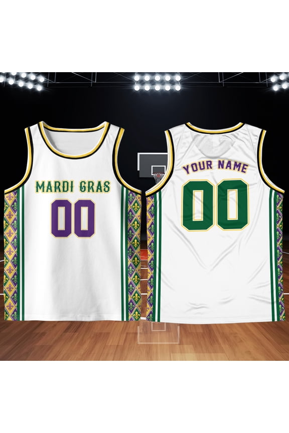 Custom Mardi Gras Basketball Jersey, Mardi Gras Shirt, Personalized Basketball Jersey, Basketball Player Gift, Mardi Gras Gift Matching Shirt