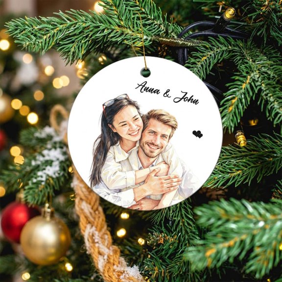 Custom Married Couple Ceramic Christmas Ornament with Custom Names and Date, Wedding Keepsake, Christmas Tree Decor and Anniversary Gift for Couples, Partners, Newlyweds or Marriage Celebrations