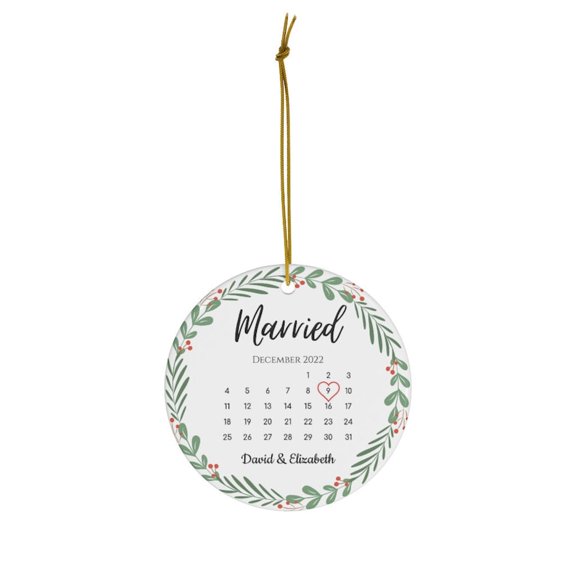 Custom Married Couple Ceramic Ornament with Custom Names, Wedding Date & Keepsake Design, Wedding Keepsake, Christmas Tree Decor & Anniversary Gift for Couples, Newlyweds, Partners, Ceremony Memories
