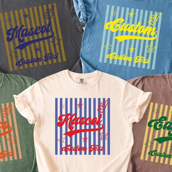 Custom Mascot Striped Shirt School Spirit Tee Personalized Sport Tshirt L711