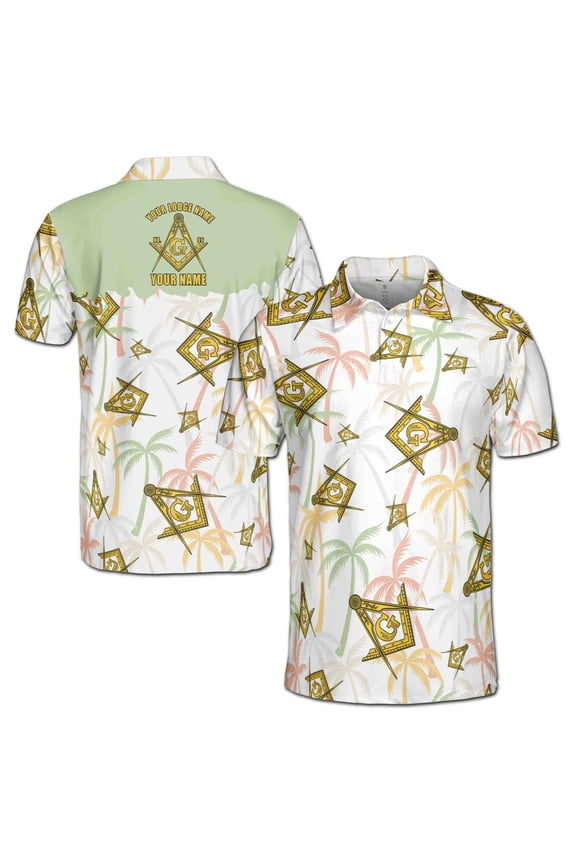 Custom Masonic Master Mason Tropical Summer Pattern Men's Polo Shirt S-5XL