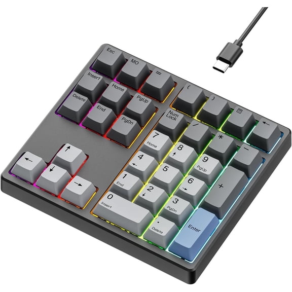 Custom Mechanical Number Pad, QMK/VIA Programmable Hot Swappable Numpad 34 Keys Wired USB RGB Backlit Numeric Keypad with PBT Keycaps