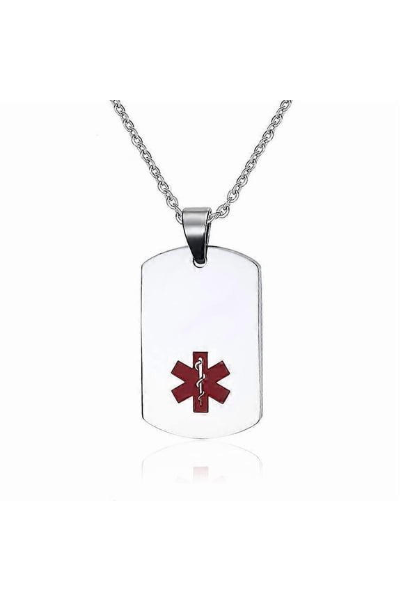 Custom Medical Alert ID Unisex Pendant Necklace Emergency Stainless Steel Jewelry 19 inch Link Chain Free Engraving