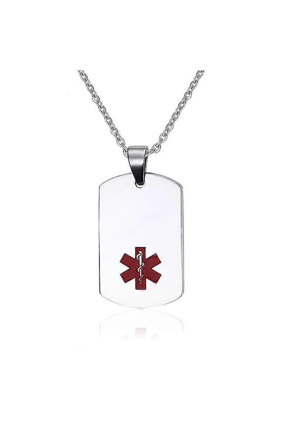 Custom Medical Alert ID Unisex Pendant Necklace Emergency Stainless Steel Jewelry 19 inch Link Chain Free Engraving