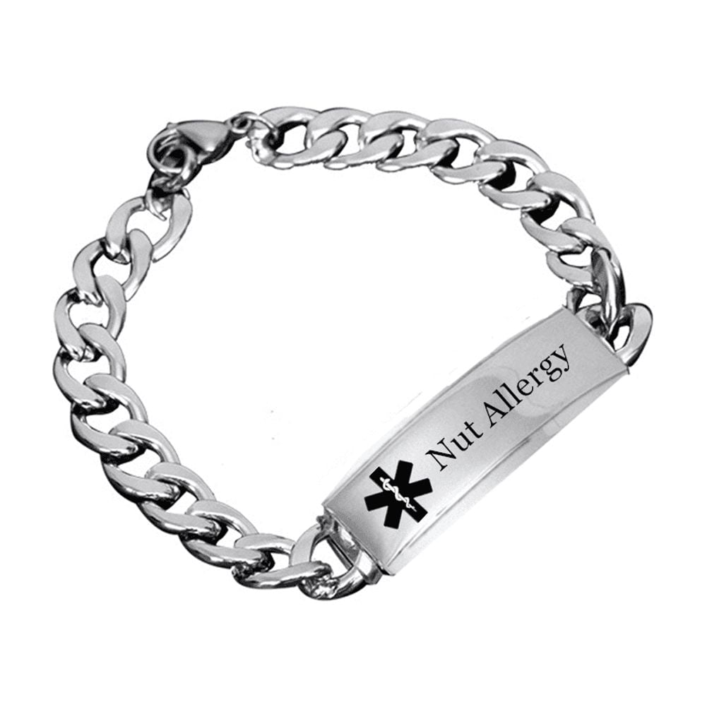 Custom Medical Alert Nut Allergy Awareness Bracelet Stainless Steel Wrist Cuban Chain Women Men Personalized ID Nameplate Wristband Medic Allergic Di 5f497548 bec2 4202 9fae e83a9f45db9a.2875238165d8d4eeacc1fe455912c302