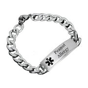 DAILYDOLLARS Custom Medical Alert Peanut Allergy Awareness Bracelet Stainless Steel Wrist Cuban Chain for Women Men Personalized ID Nameplate Wristband Medic Allergic Diagnosis Life Saving Jewelry, 8.66''