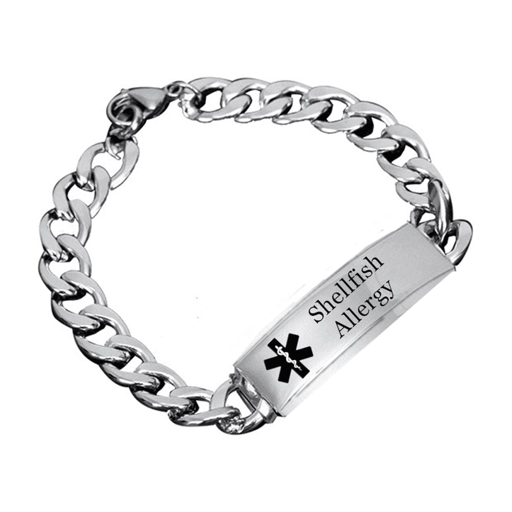 Custom Medical Alert Shellfish Allergy Awareness Bracelet Stainless Steel Wrist Cuban Chain for Women Men Personalized ID Nameplate Wristband Medic Allergic Diagnosis Life Saving Jewelry 8.66 Walmart....