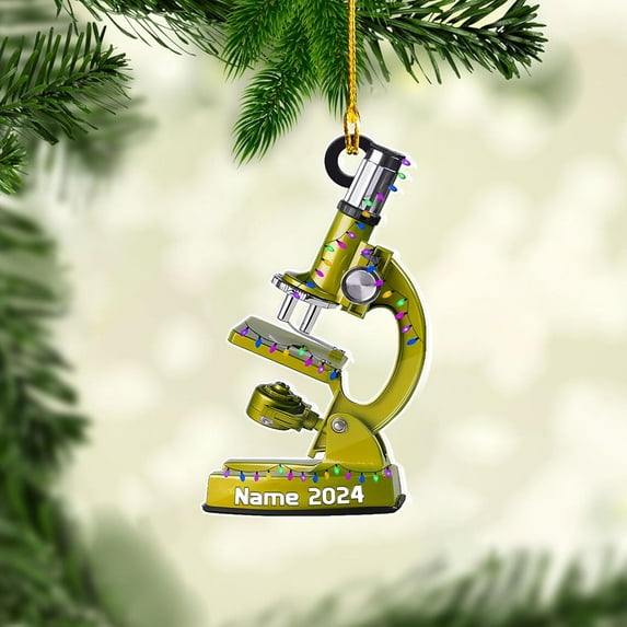 Custom Medical Microscope Ornament Microscope Ornament with Name Microscope Science Medical Ornament Medical Microscope Ornaments for Christmas Tree (MM6) - 3325 (Yellow)
