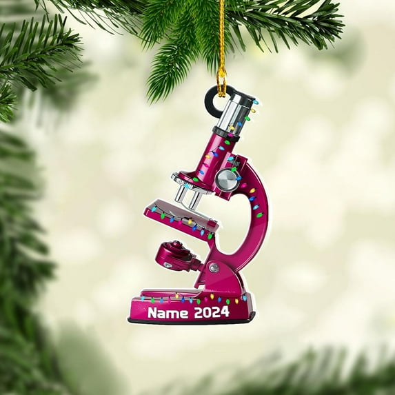 Custom Medical Microscope Ornament Microscope Ornament with Name Microscope Science Medical Ornament Medical Microscope Ornaments for Christmas Tree (MM6) - 3325 (Pink)