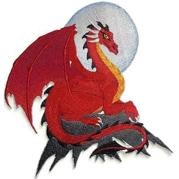 Custom Medieval Red Dragon Embroidery Iron On/Sew Patch [6.88" x 7.5"]
