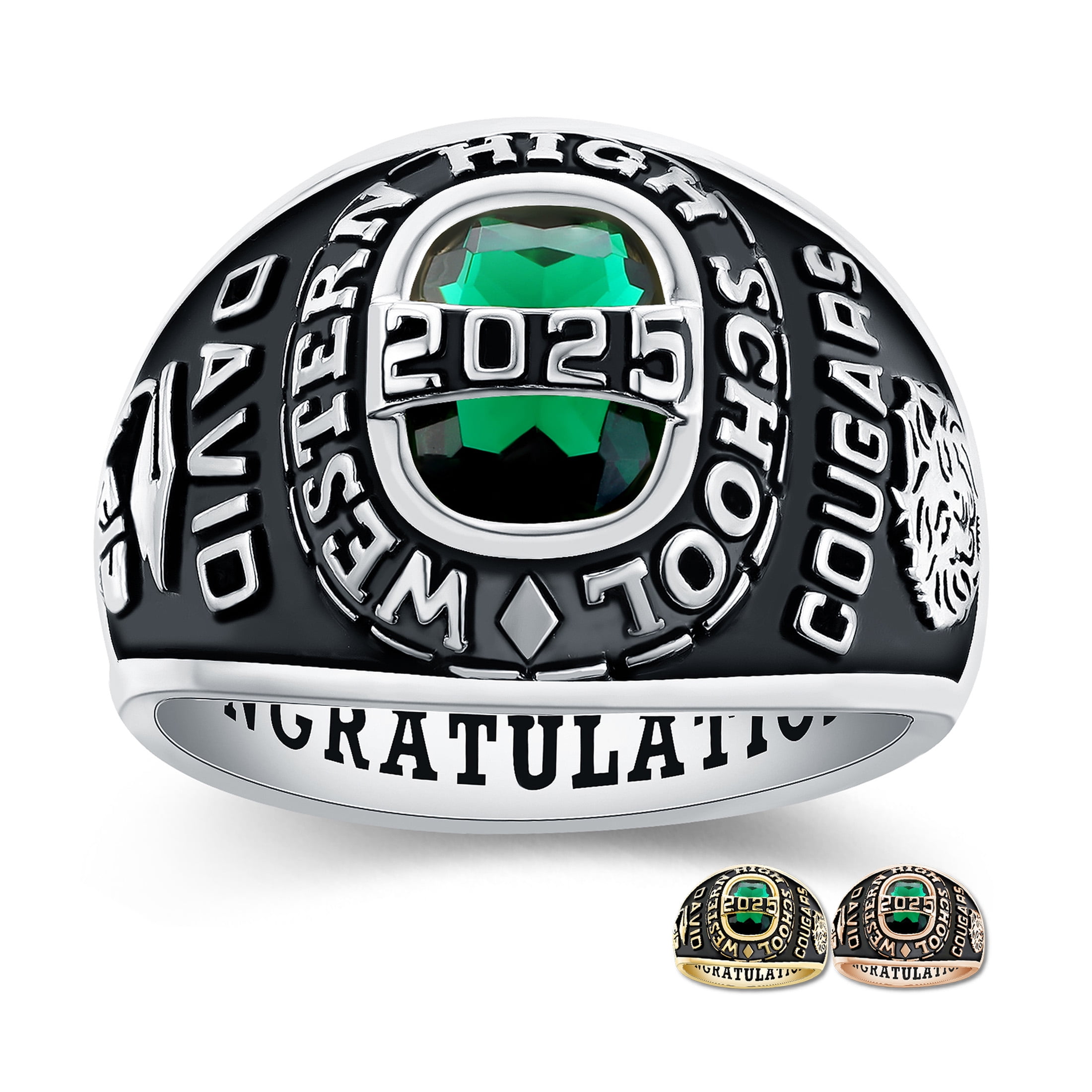 Mementos USA Custom Class Rings for Men High School and College-Sterling Silver/Platinum-Royal