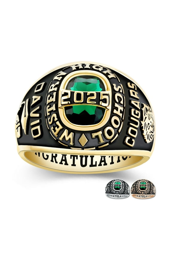 Mementos PJM Custom Class Rings for Men High School and College-Sterling Silver/Gold-Royal