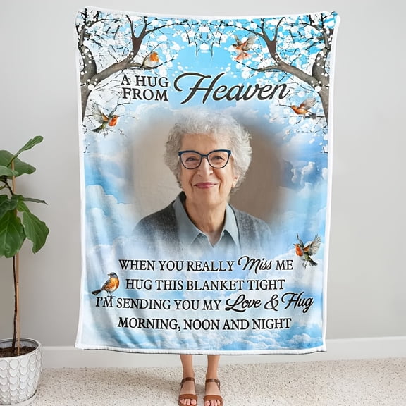 Custom Memorial Blanket "A Hug from Heaven" - Sympathy Gift for Loss of Mother, Father, or Spouse, Four Seasons Theme for Anniversary Comfort