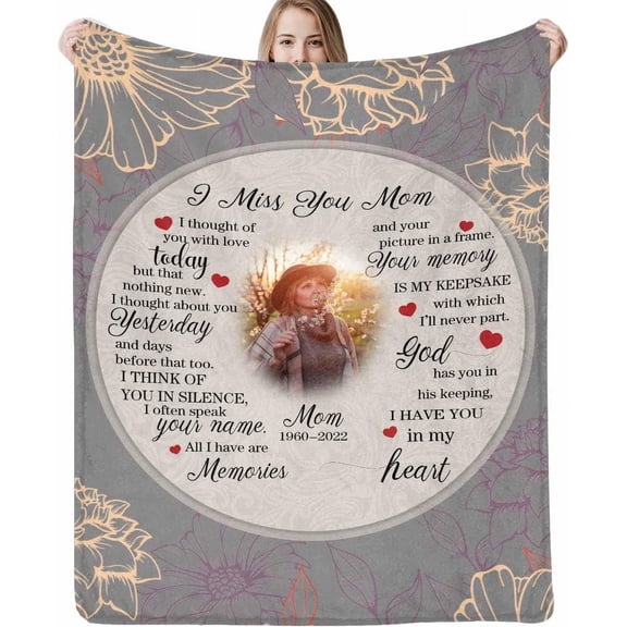 Custom Memorial Blanket with Pictures Words for Loss of Loved Dad Mom Son Daughter Pet Personalized Sympathy Flannel Throw Blanket Grief Remembrance Gift, In Loving Memory Gifts
